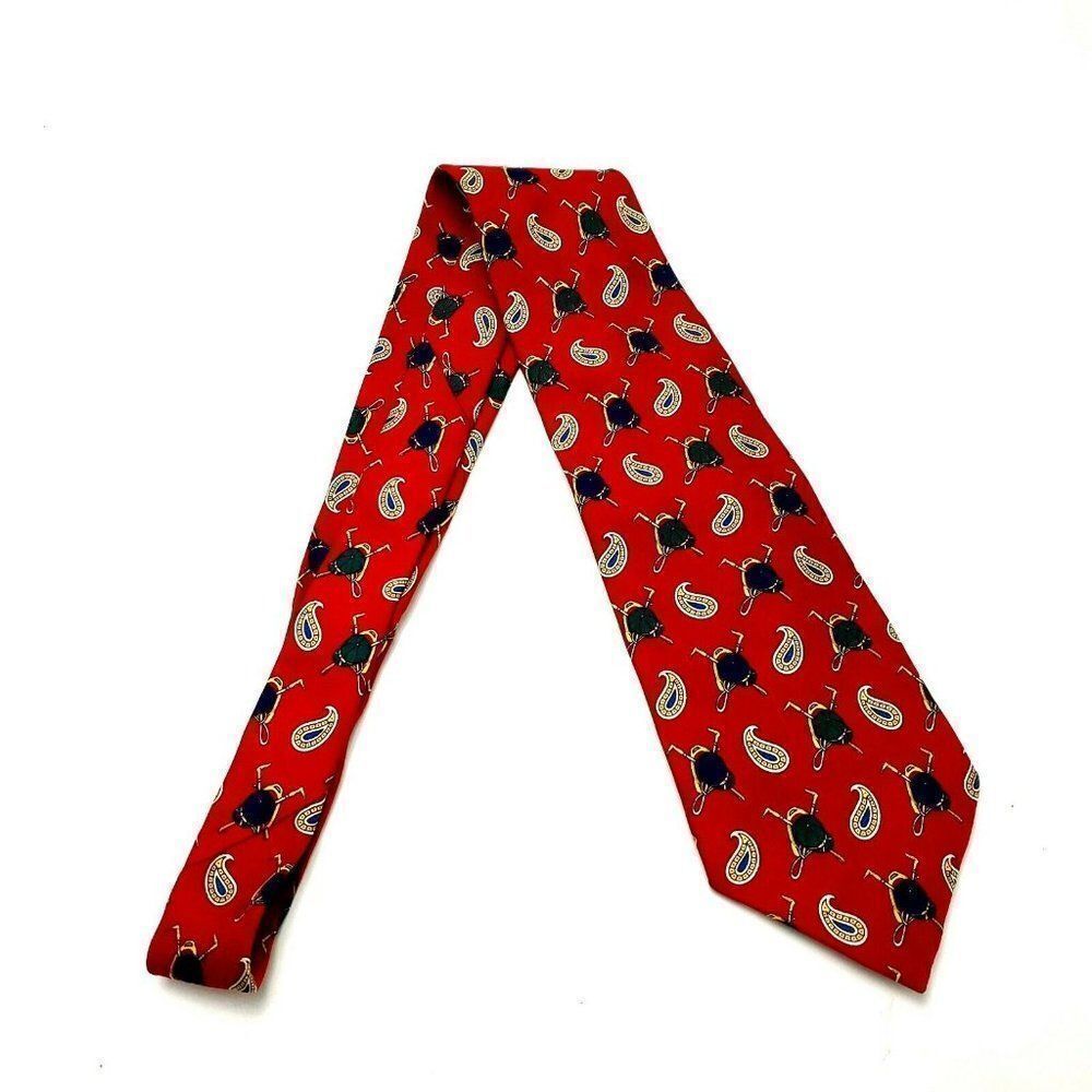 Vintage Tommy Hilfiger Colorblock Logo Silk Tie Print Red Jockey Short Wide‎ - Picture 6 of 6